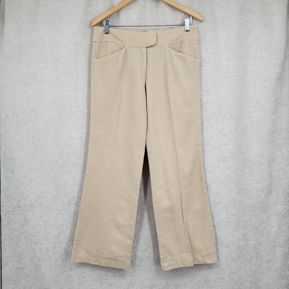 Max Studio Linen Cotton Tan Pants Ankle Cropped Trousers Pedal Pushers